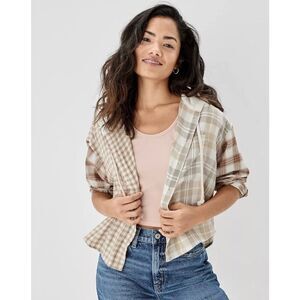 American Eagle Outfitters Plaid Button Down Shirt - Beige and Brown